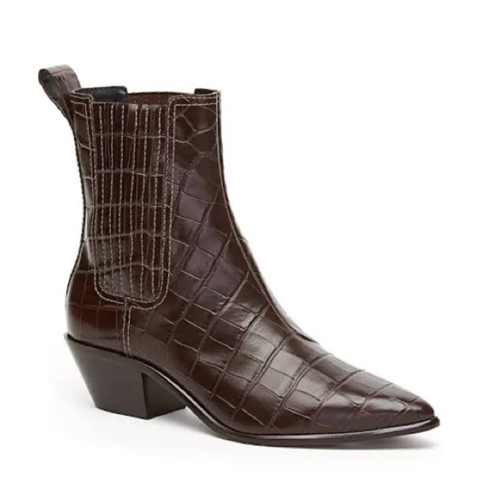 Loeffler Randall Aylin Brown Croc Embossed Low Western Boots